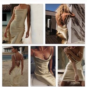 NWT - S gold satin slip dress